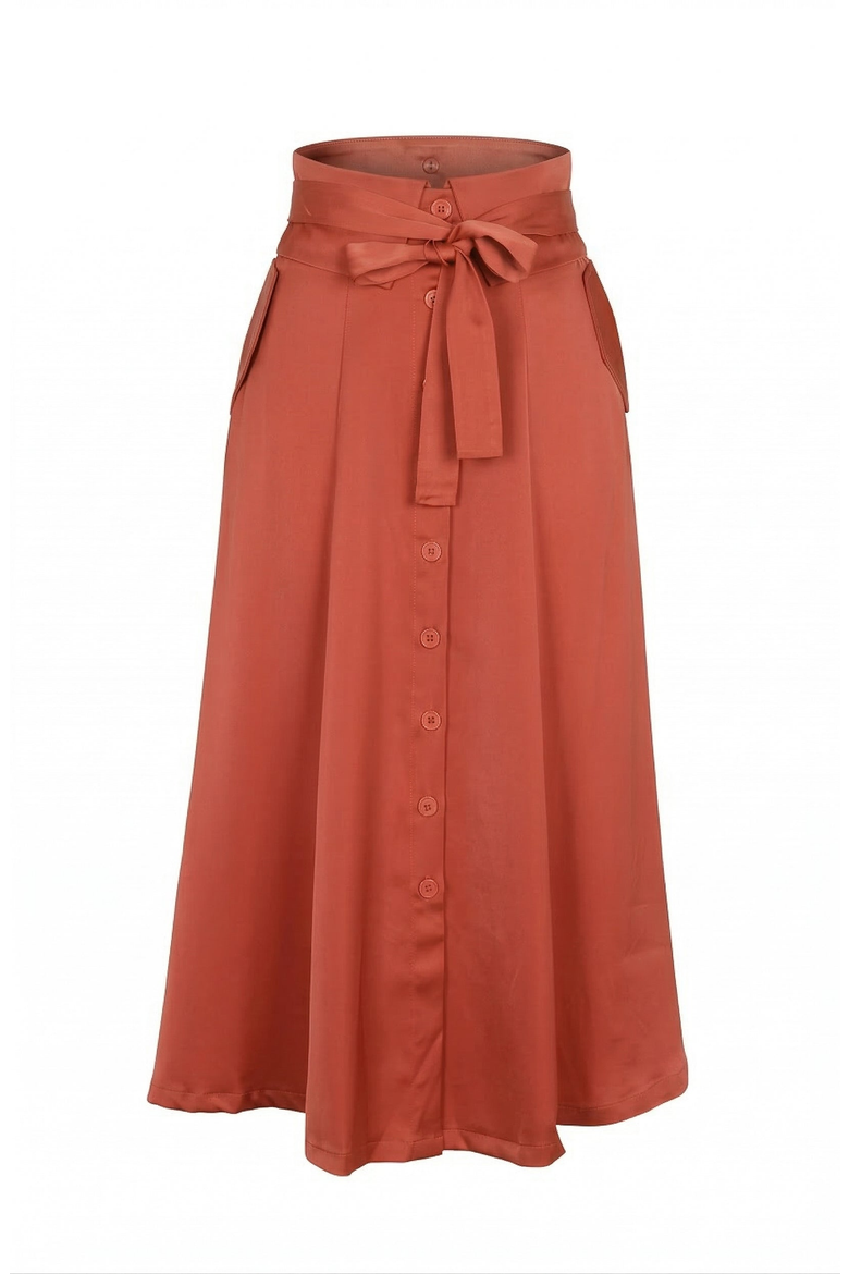 Midi Skirt with Button Front Detail, Alternate, color, Rust