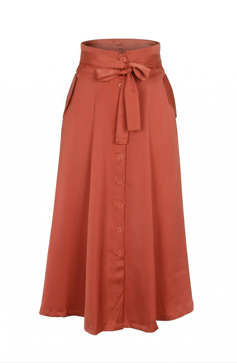Modenaire Midi Skirt with Button Front Detail, Alternate, color, Rust