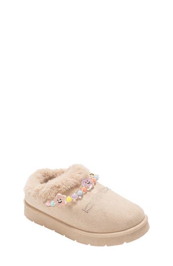 Bebe Kids' Cozy Friendship Beaded Faux Fur Trim Slipper In Multi