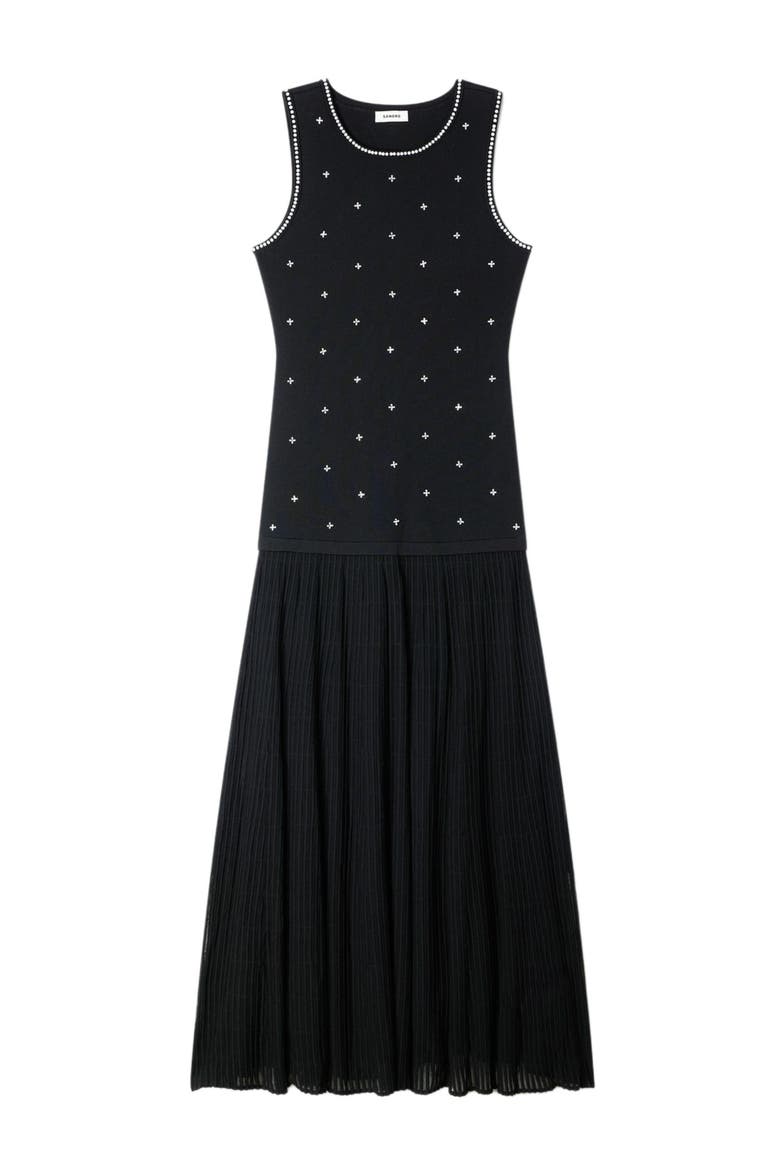 Rhinestone flower print maxi dress, Alternate, color, Black
