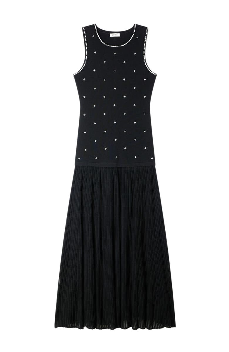 SANDRO Rhinestone flower print maxi dress, Alternate, color, Black