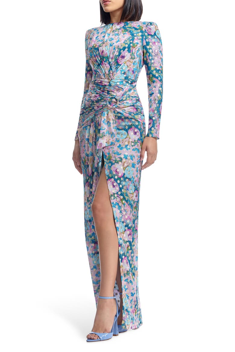 Romera Metallic Floral Print Gown, Alternate, color, CAPRI MULTI