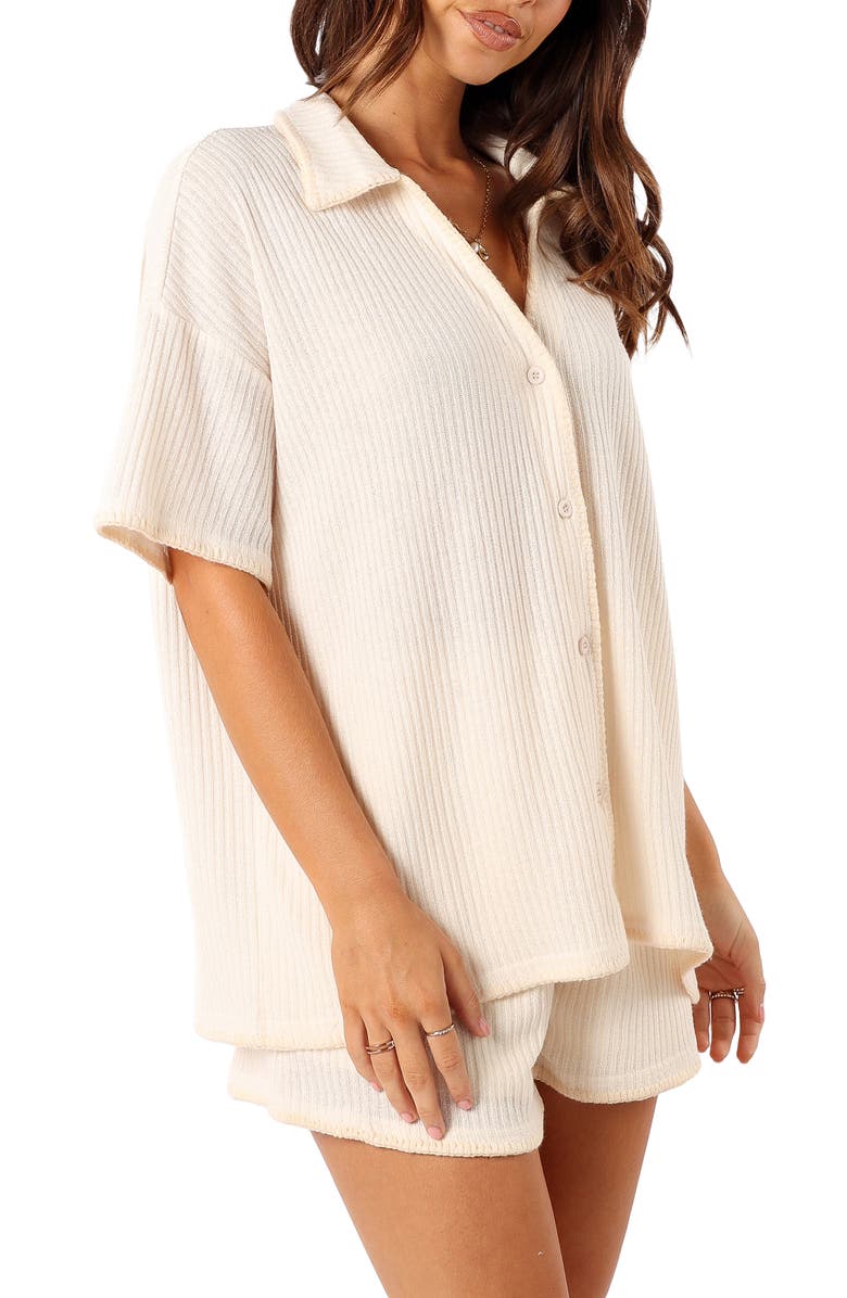 Petal & Pup Bobby Knit Button-Up Shirt & Shorts Set, Alternate, color, Light Beige