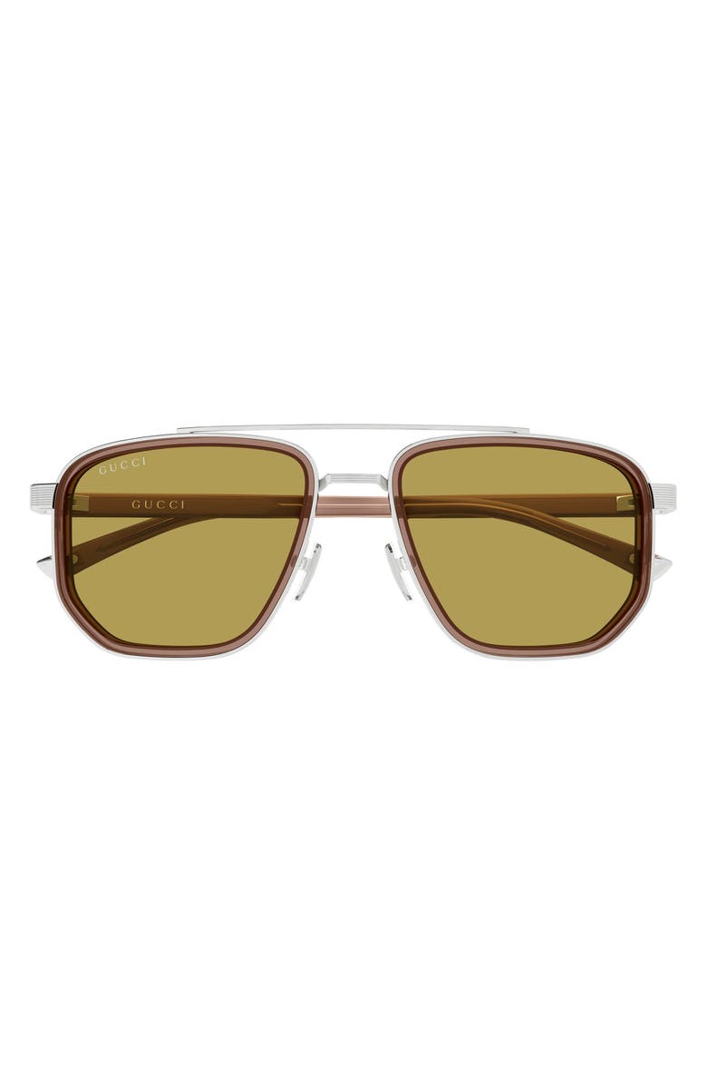 Gucci 55mm Square Sunglasses, Main, color, Silver / Green Lens