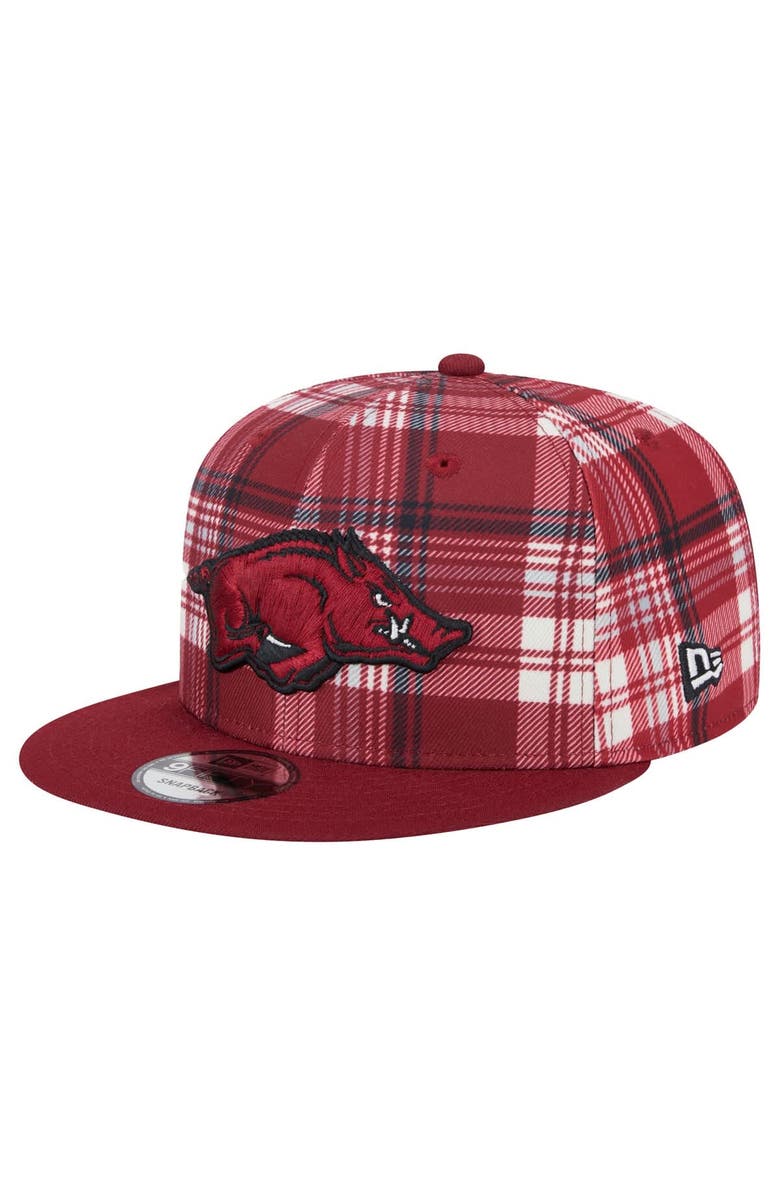 New Era Men's New Era Cardinal Arkansas Razorbacks Plaid 9FIFTY Snapback Hat, Main, color, 