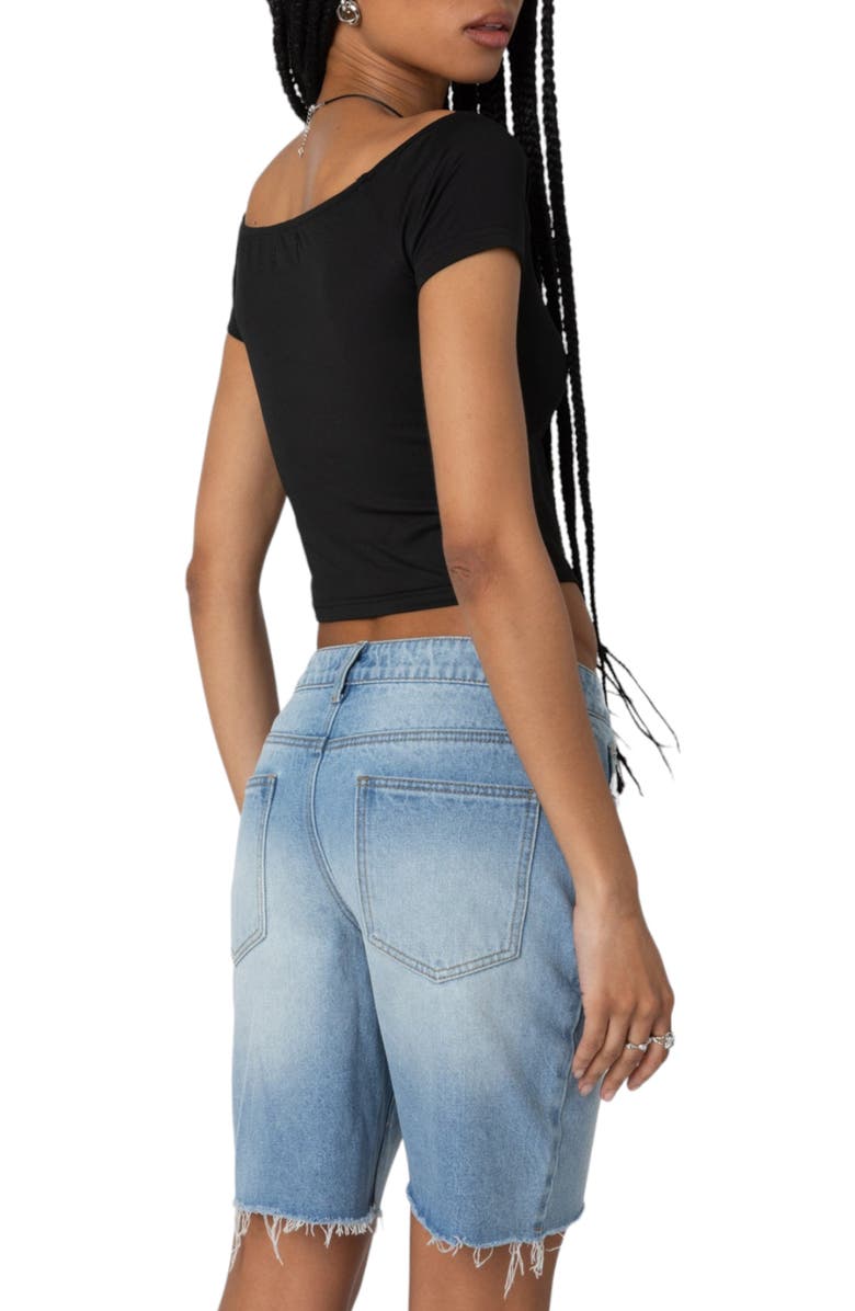 EDIKTED Alexandera Ballet Neck Cotton Crop T-Shirt, Alternate, color, Black