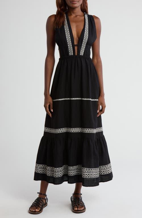Lemlem Lelisa Plunge Cotton Blend Maxi Dress In Lulit Black