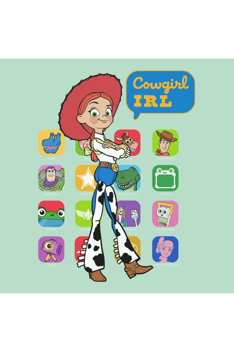 Girls Toy Story 5 Cowgirl IRL Color Collage T Shirt, Alternate, color, Mint