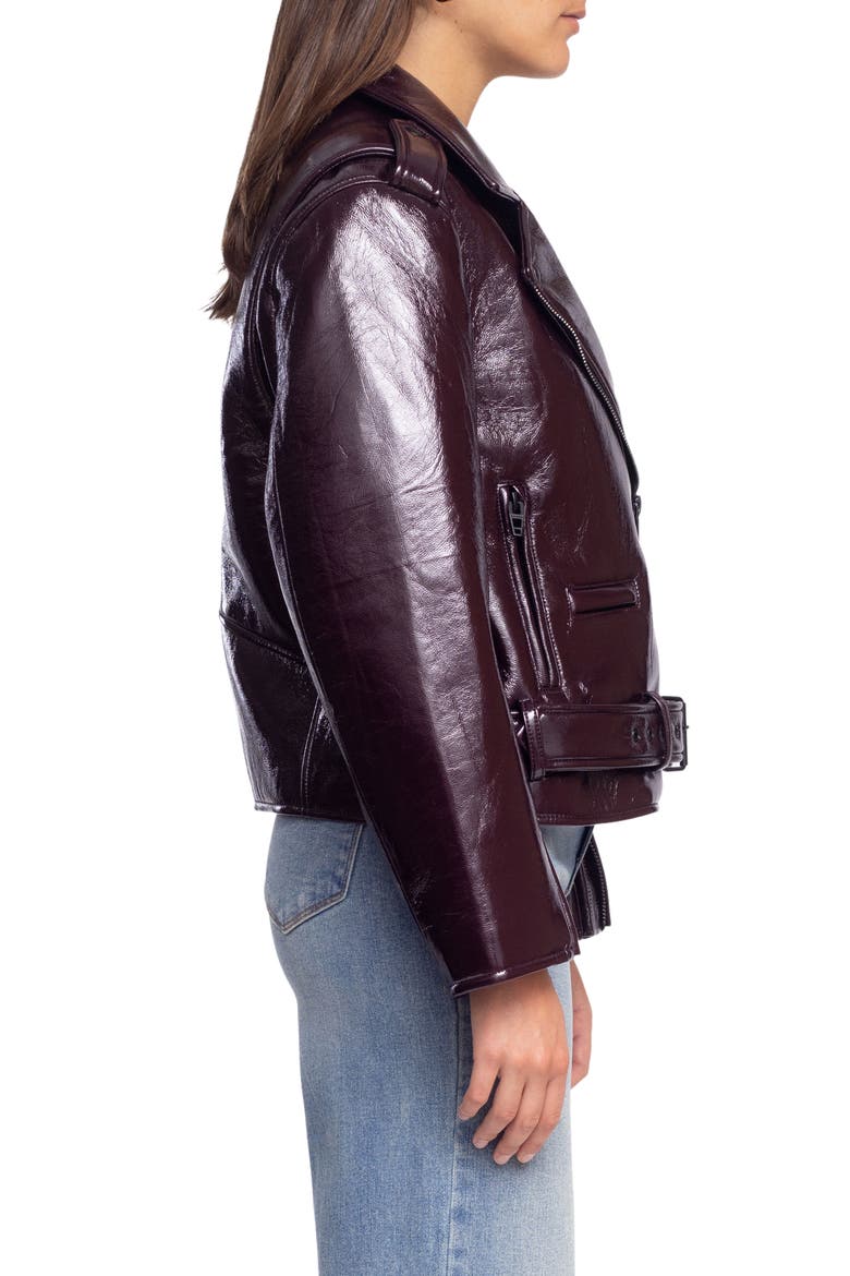 Shiny Crinkle Faux Leather Moto Jacket, Alternate, color, CHERRY PICKED