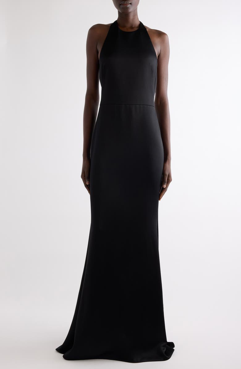 Givenchy Halter Neck Crepe Back Satin Gown, Main, color, Black