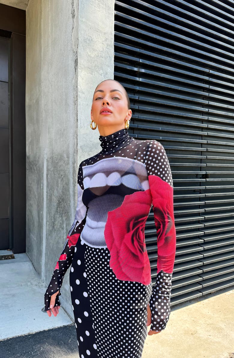 AFRM Shailene Long Sleeve Turtleneck Mesh Dress, Alternate, color,