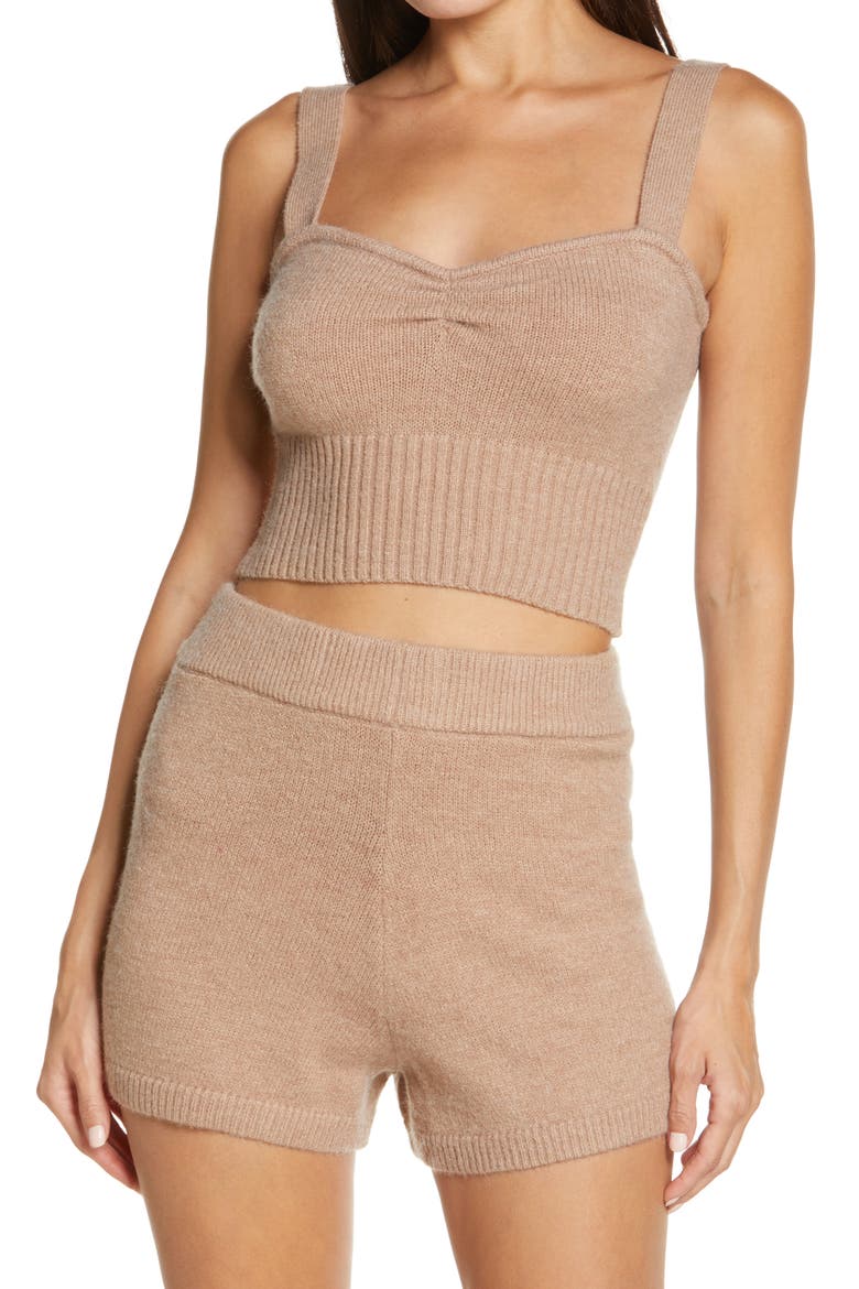 Rhinestone Button Cardigan & Crop Camisole Set, Alternate, color, WARM SAND