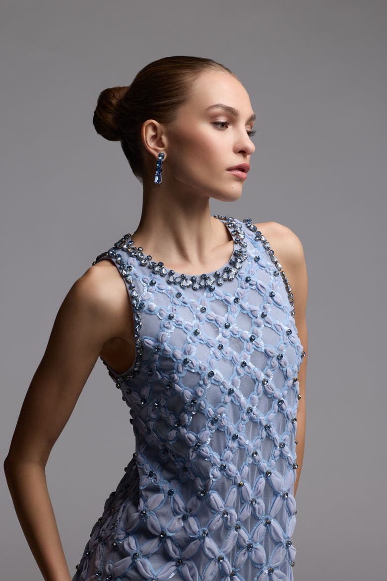 Rhinestone Embellished Sleeveless Mini Dress, Alternate, color, Powder Blue