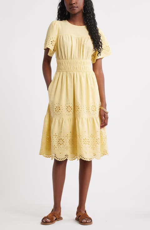 Embroidered Eyelet Cotton & Linen Dress