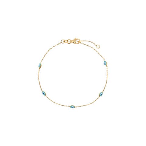 Turquoise Evil Eye Station Bracelet 14K