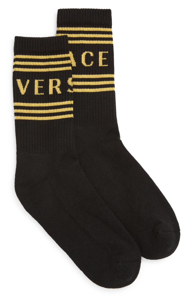 Versace '90s Logo Stripe Crew Socks, Main, color, 