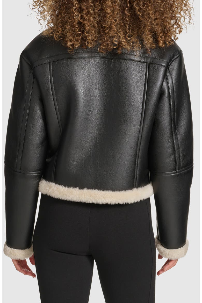 Faux Leather & Faux Shearling Bomber Jacket, Alternate, color, BLACK
