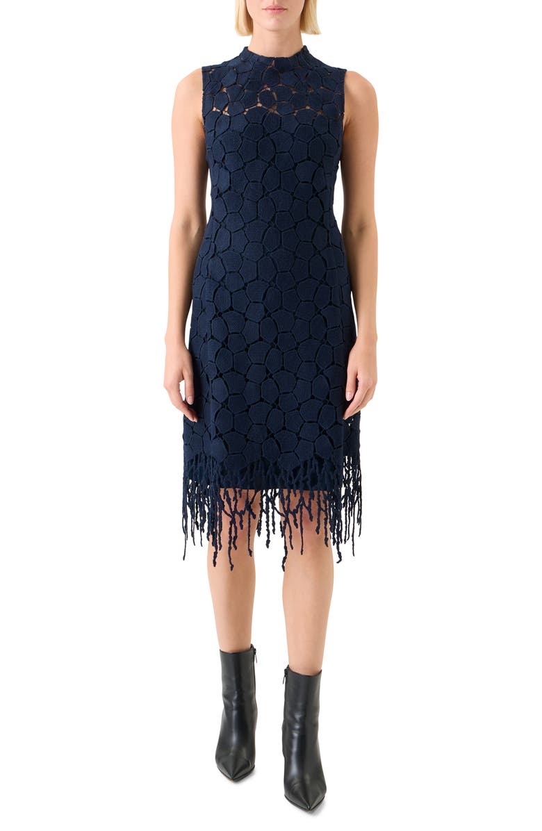 Akris Mosaic Wool Blend Sheath Dress, Main, color, Navy