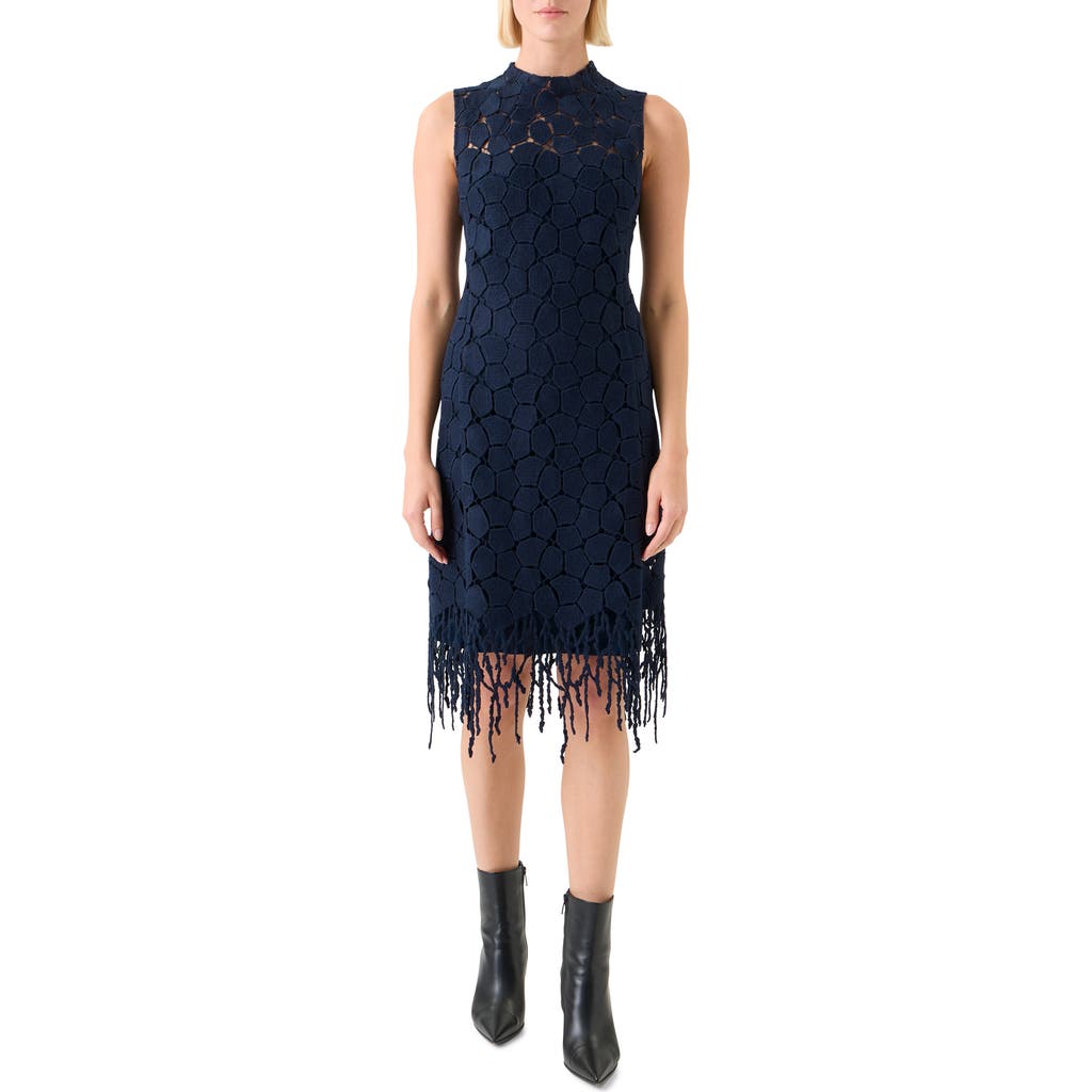 Akris Mosaic Wool Blend Sheath Dress In Blue
