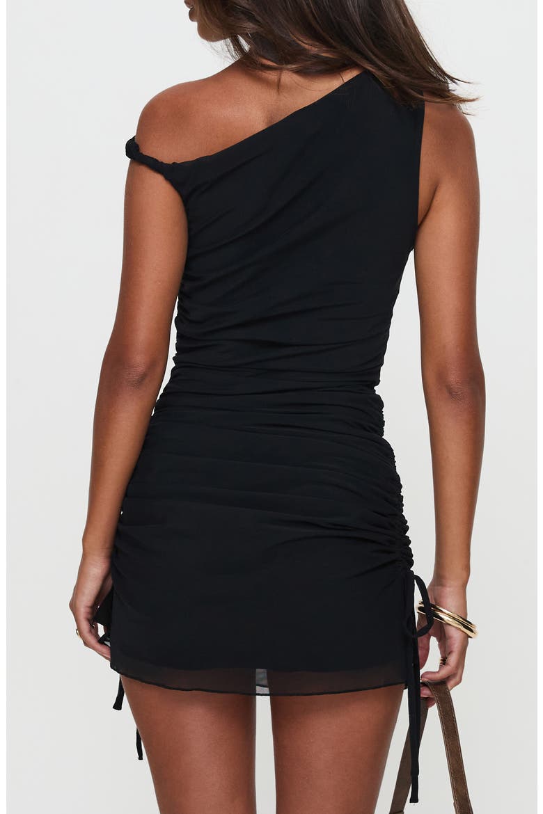 Bella Luna One-Shoulder Mesh Minidress, Alternate, color, BLACK