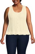 Lands' End Plus Size Cotton Boucle Ruffle Hem Sleeveless Sweater