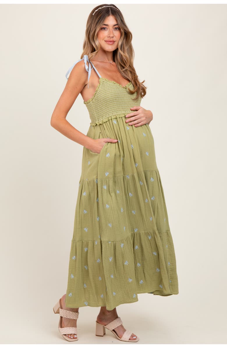 PinkBlush Embroidered Smocked Shoulder Tie Maxi Dress, Alternate, color, 