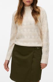 VERO MODA Virgo Cable Stripe Mock Neck Sweater