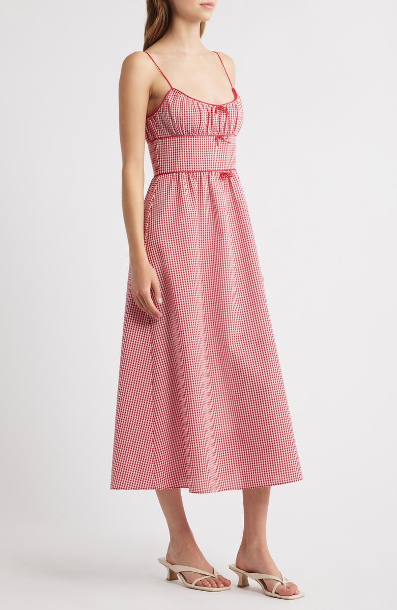 DÔEN Belline Check Midi Dress, Alternate, color, Rouge La Maddalena Gingham