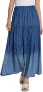 Wash Lab Denim Ombré Tiered Denim Maxi Skirt