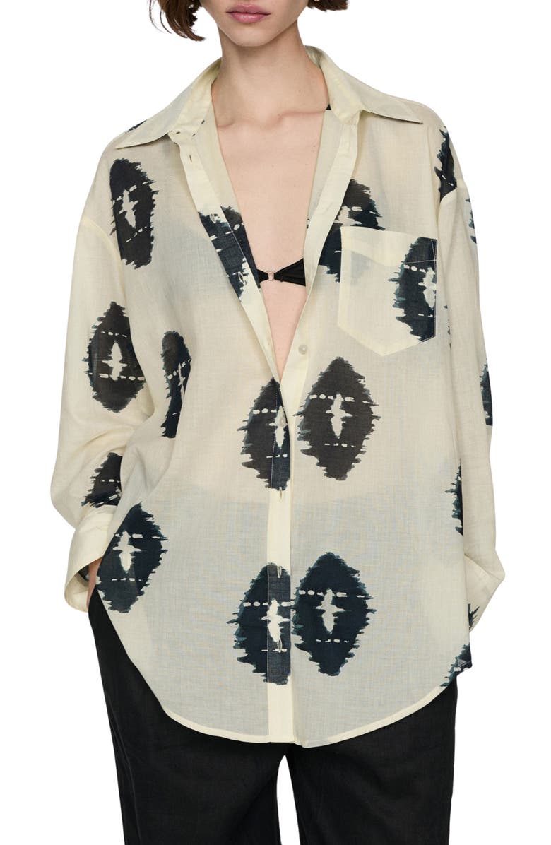 MANGO Print Semisheer Button-Up Shirt, Main, color, 