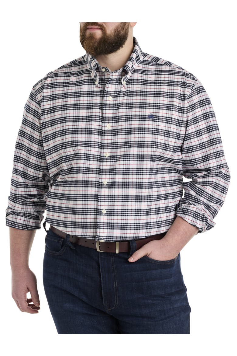 Big & Tall Non-Iron Tartan Plaid Sport Shirt, Alternate, color, WHITE NAVY TARTAN