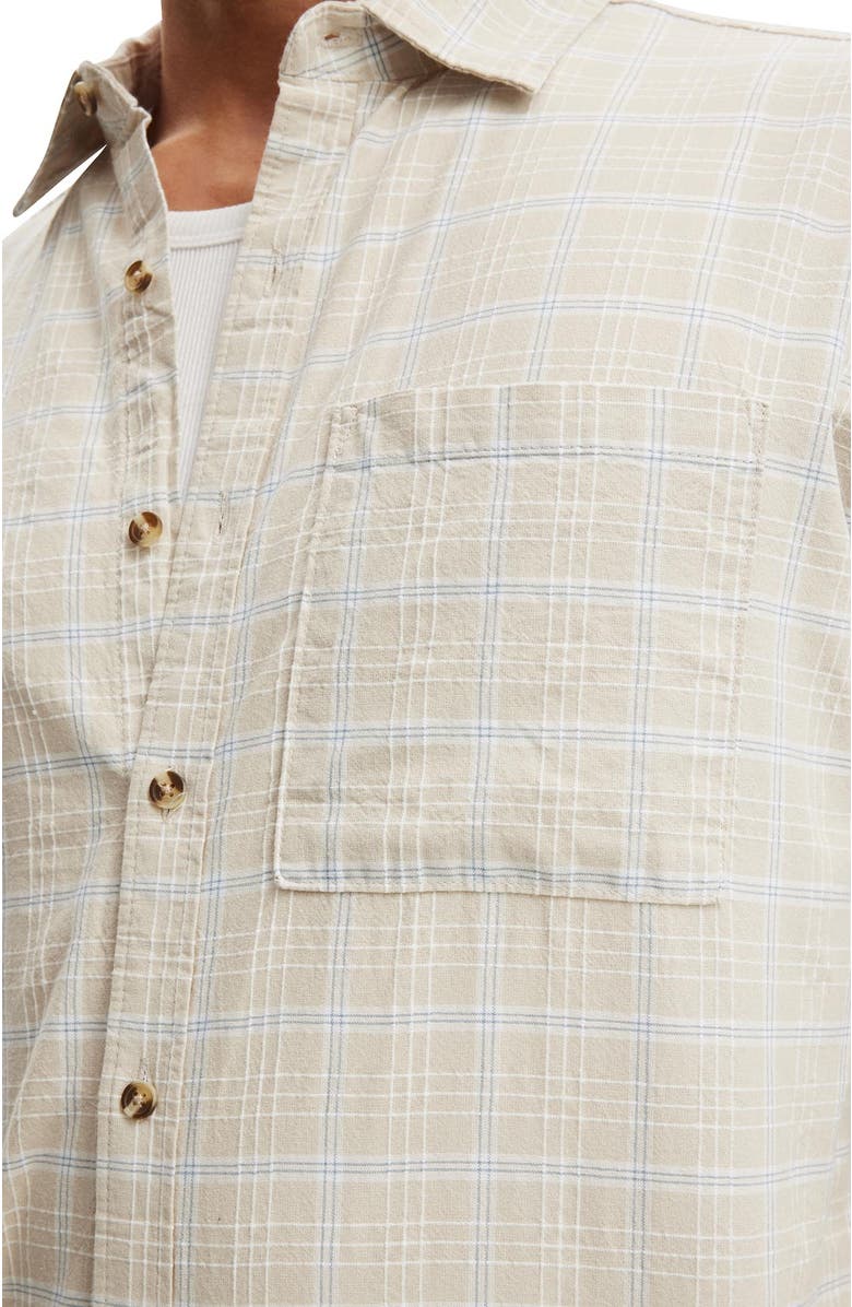 Cotton On Men's Remi Long Sleeve Shirt, Alternate, color, Stone Textured Check