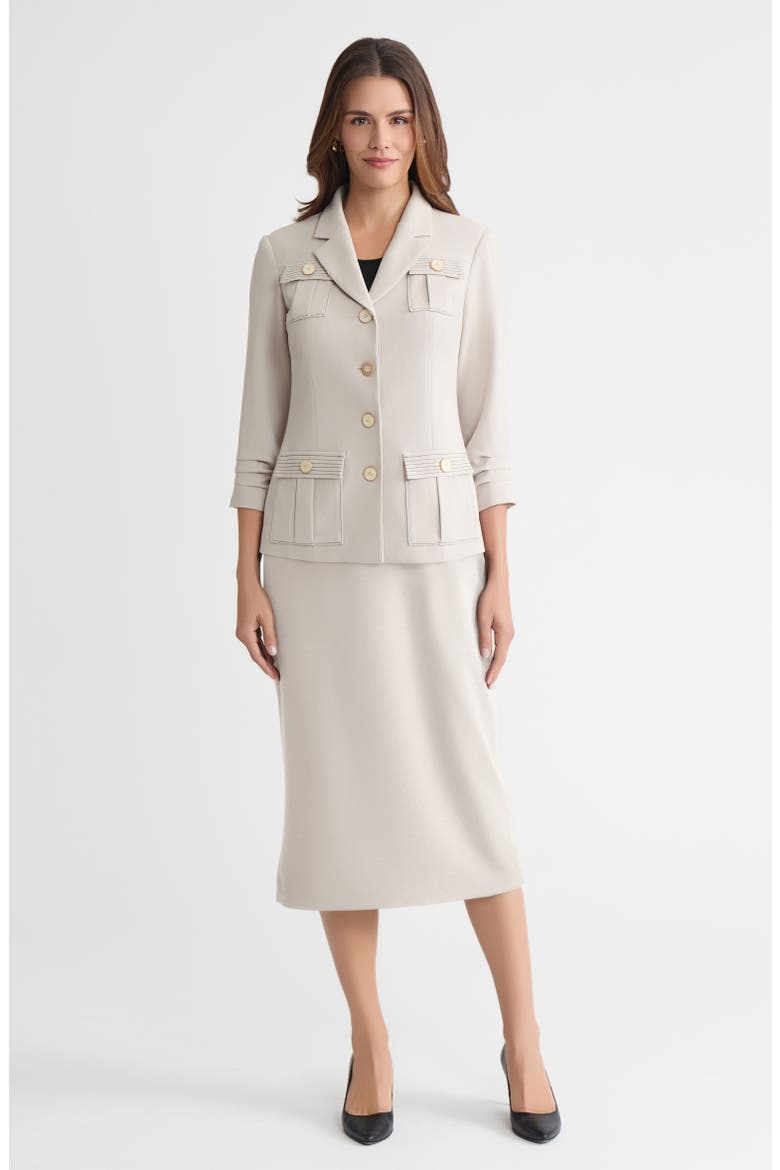 Heritage Stretch Deco Crepe Scrunch Sleeve Jacket, Alternate, color, Limestone/Black