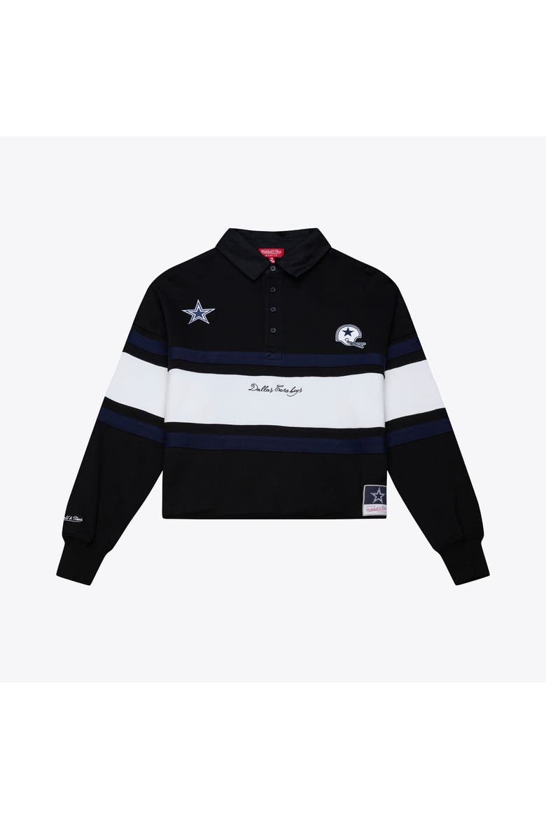 Women's Mitchell & Ness  Black Dallas Cowboys  Cropped Long Sleeve Rugby Polo, Main, color, Black
