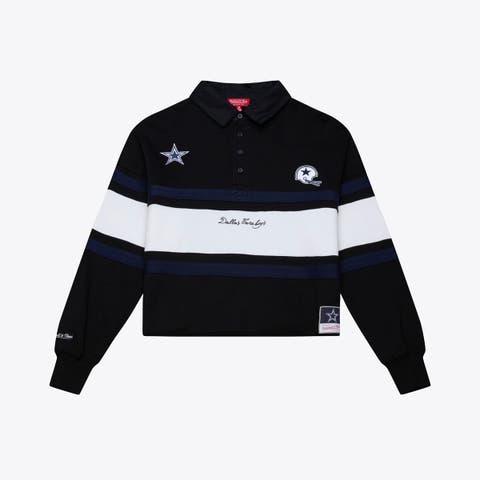 Women's Mitchell & Ness  Black Dallas Cowboys  Cropped Long Sleeve Rugby Polo