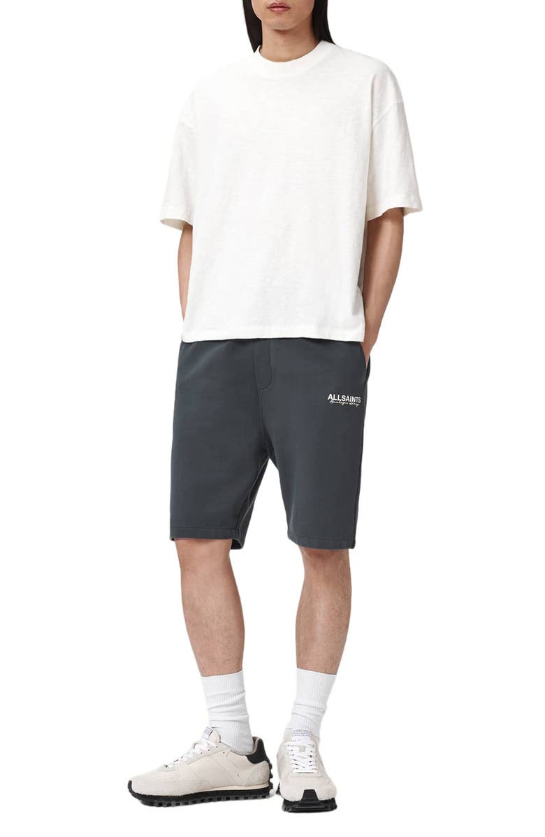 AllSaints Emblem Relaxed Fit Cotton Sweat Shorts, Alternate, color, Washed Black