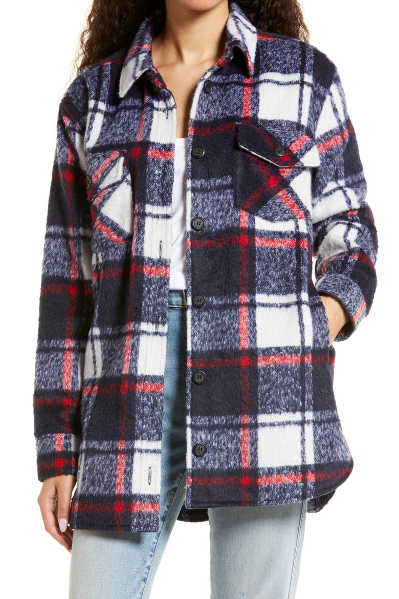 Long Shirt Jacket, Main, color, BLUE/ RED PLAID