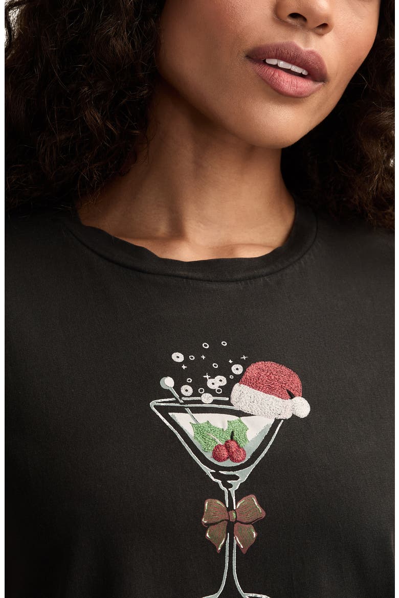 Christmas Martini Embroidered Graphic T-Shirt, Alternate, color, JET BLACK
