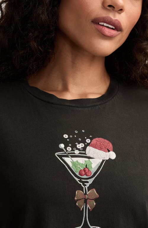 Lucky Brand Christmas Martini Embroidered Graphic T-shirt In Black