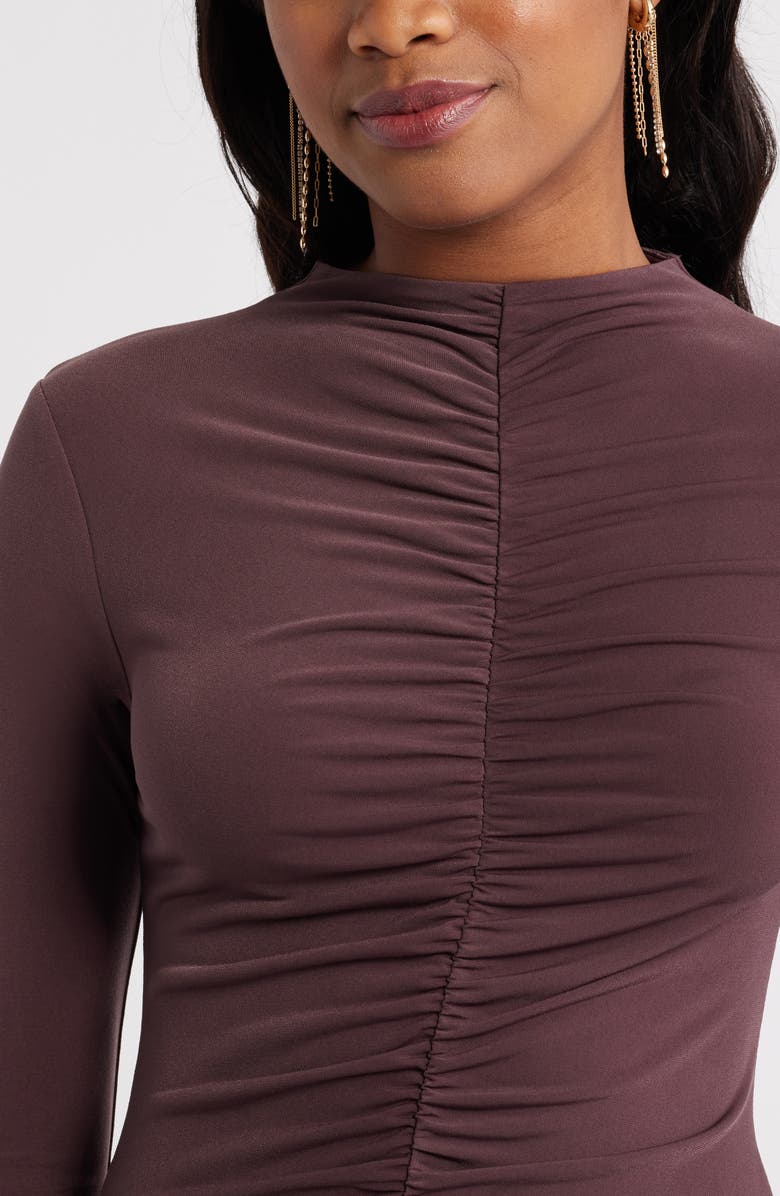 Open Edit Shirred Mock Neck Top, Alternate, color, Burgundy Fudge