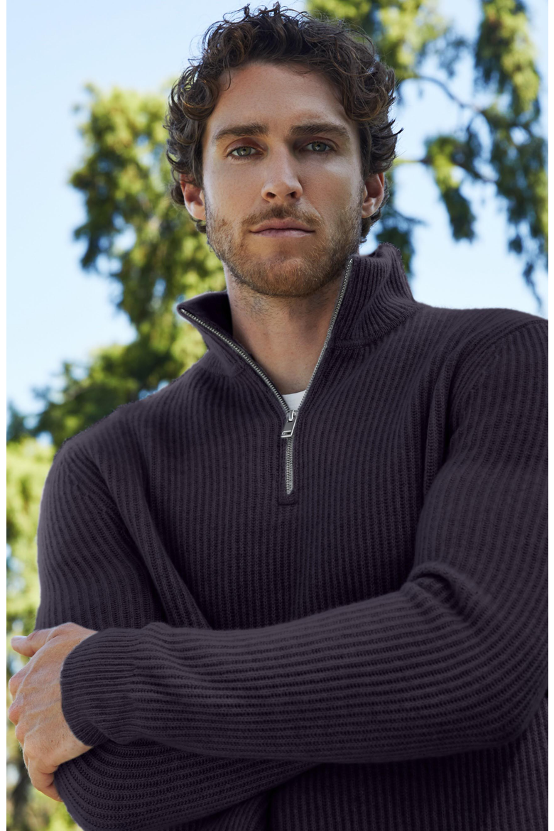 Shane Chunky Cashmere Quarter Zip Pullover, Alternate, color, Navy