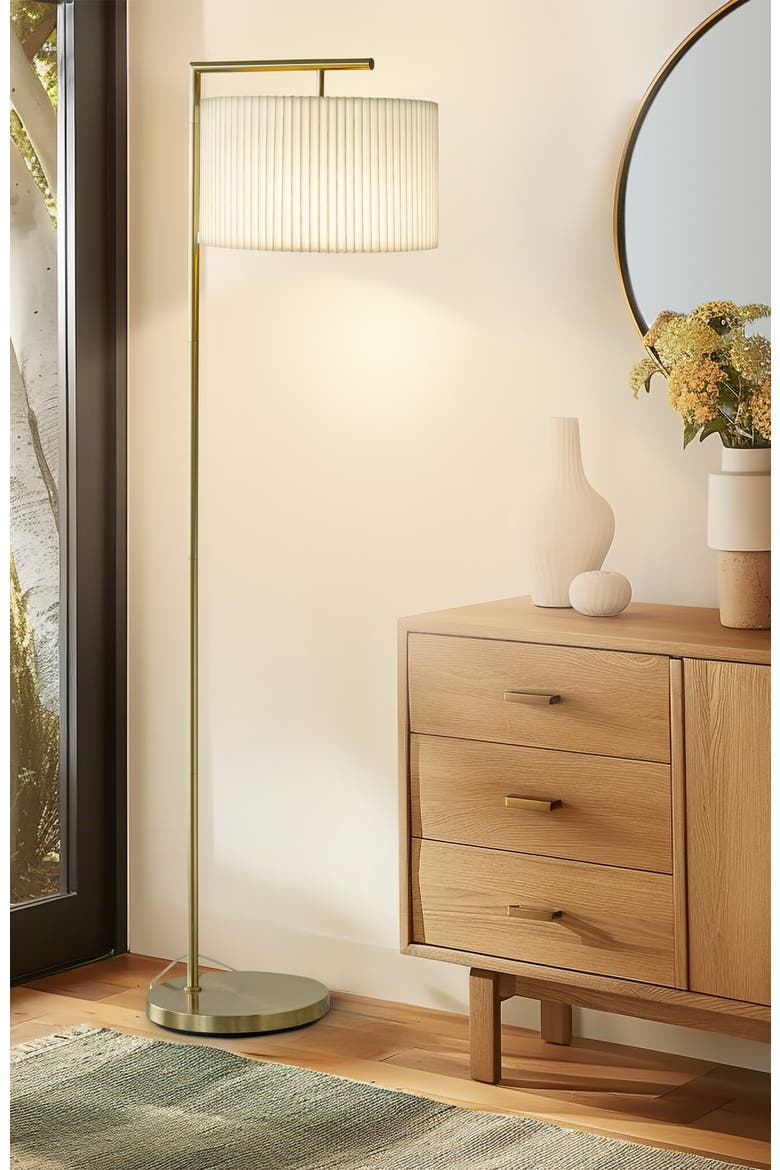 Montage Modern 60" LED Smart Home Compatible Floor Lamp with Pleated Lamp Shade, Bulb Included, Alternate, color, Antique Brass
