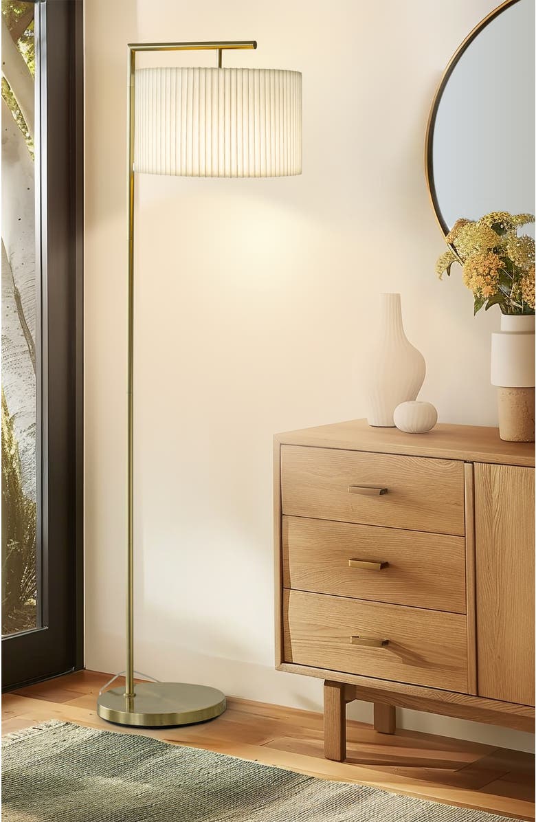 Brightech Montage Modern 60" LED Smart Home Compatible Floor Lamp with Pleated Lamp Shade, Bulb Included, Alternate, color, Antique Brass