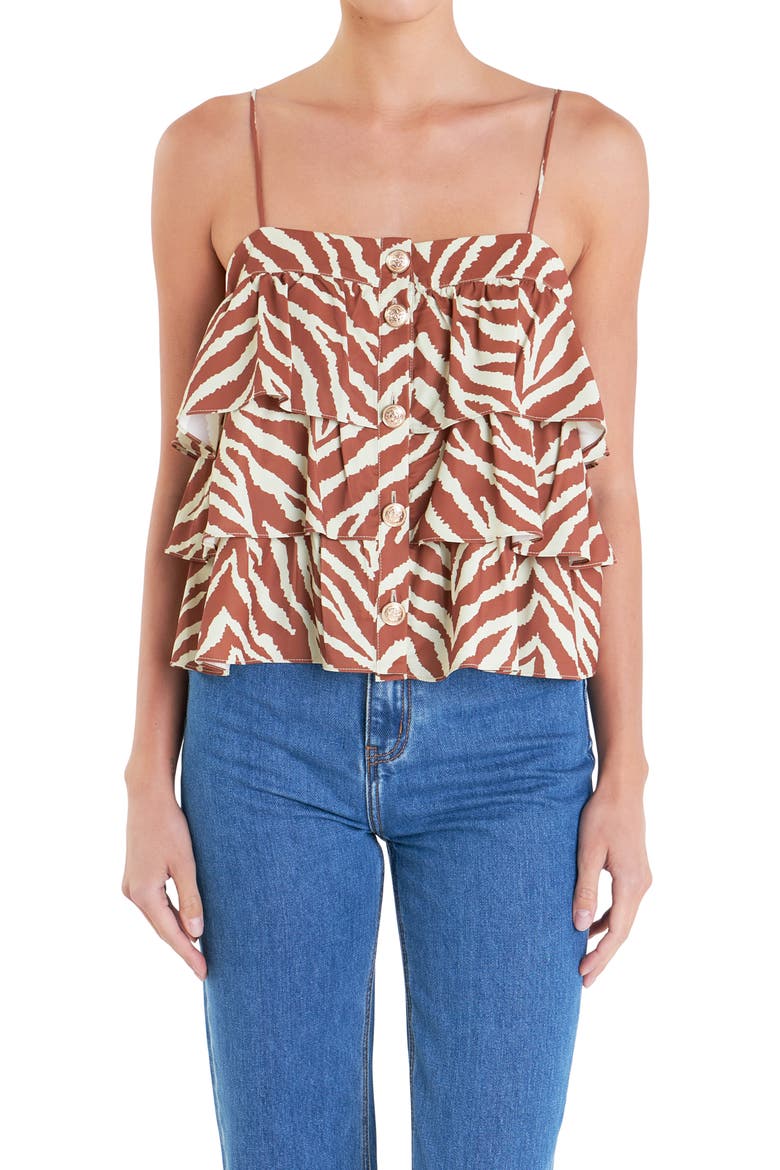 Zebra Print Tiered Button-Up Camisole, Alternate, color, BROWN MULTI