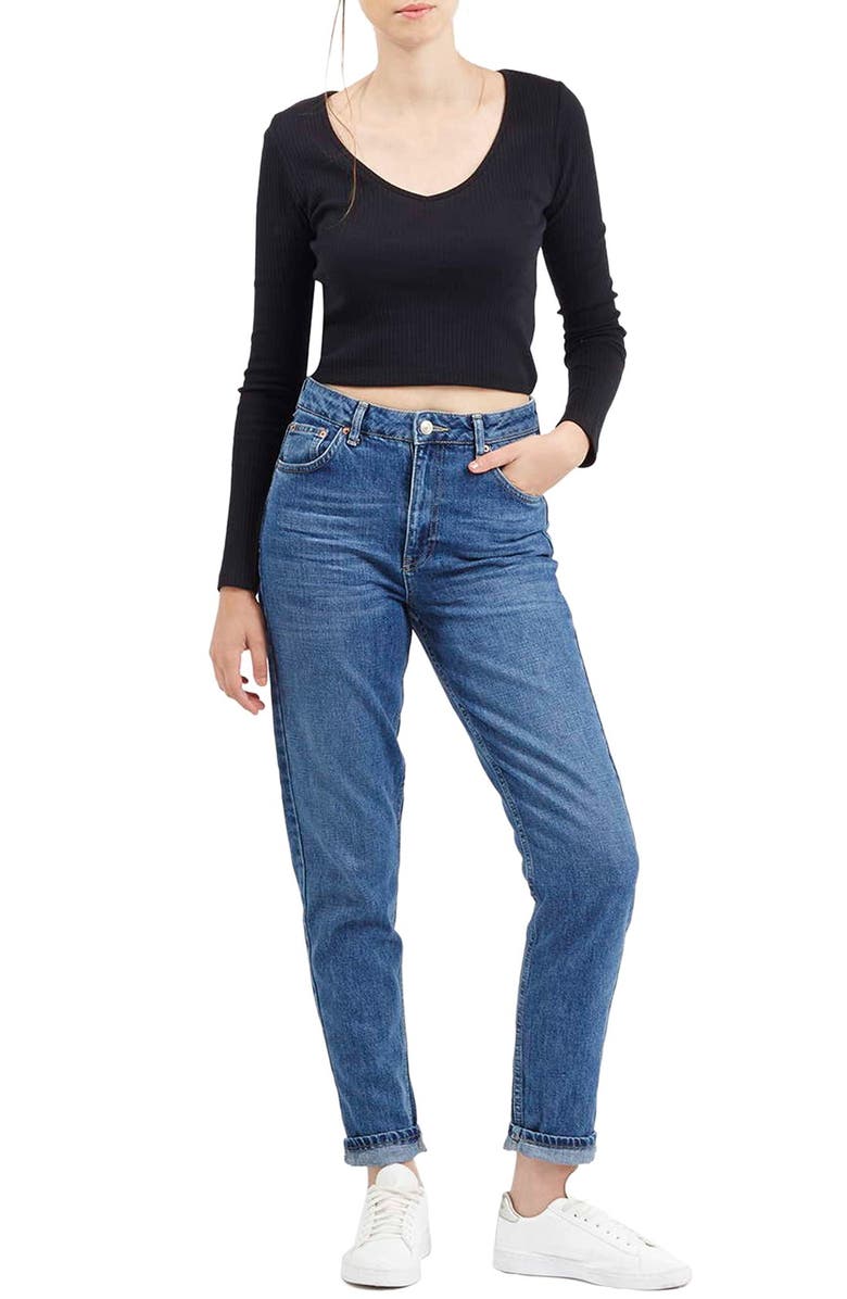 Topshop V-Neck Crop Sweater, Alternate, color,