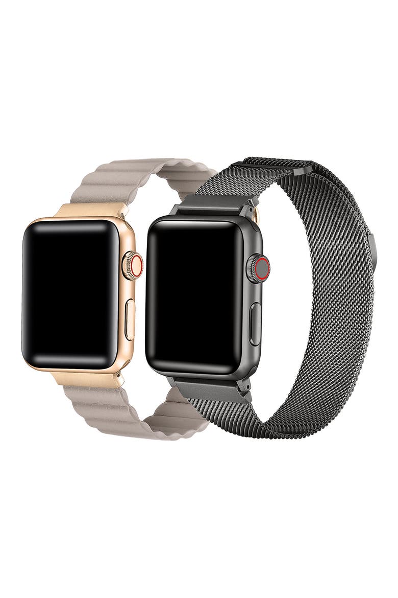 Assorted 2-Pack Leather & Stainless Steel Mesh Apple Watch® Watchbands, Main, color, ASSORTED