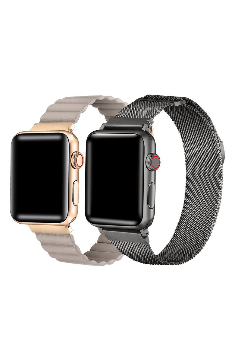 The Posh Tech Assorted 2-Pack Leather & Stainless Steel Mesh Apple Watch<sup>®</sup> Watchbands, Main, color, Assorted