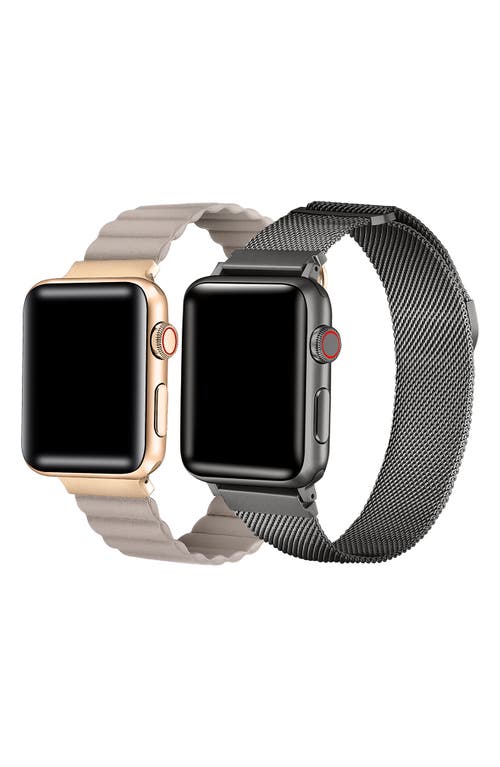The Posh Tech Assorted 2-pack Leather & Stainless Steel Mesh Apple Watch® Watchbands In Assorted