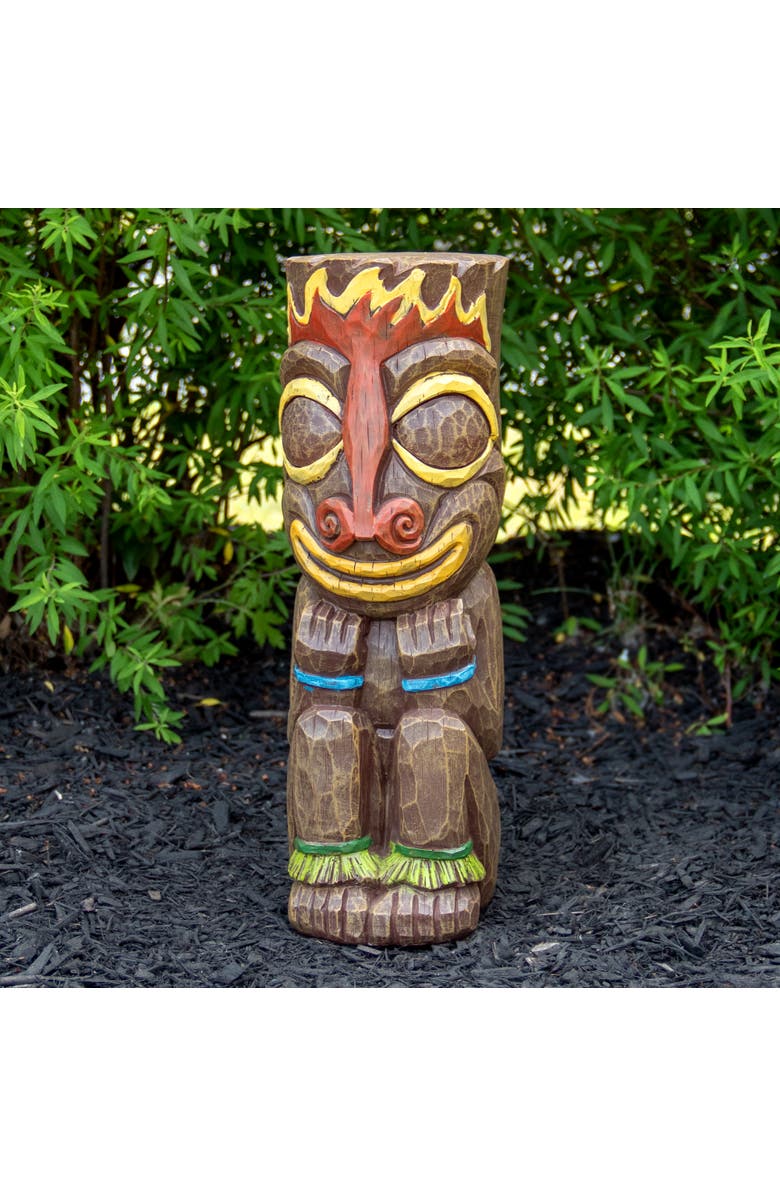 Northlight 16" Solar Lighted Polynesian Outdoor Garden Fire Tiki Statue, Alternate, color, Brown