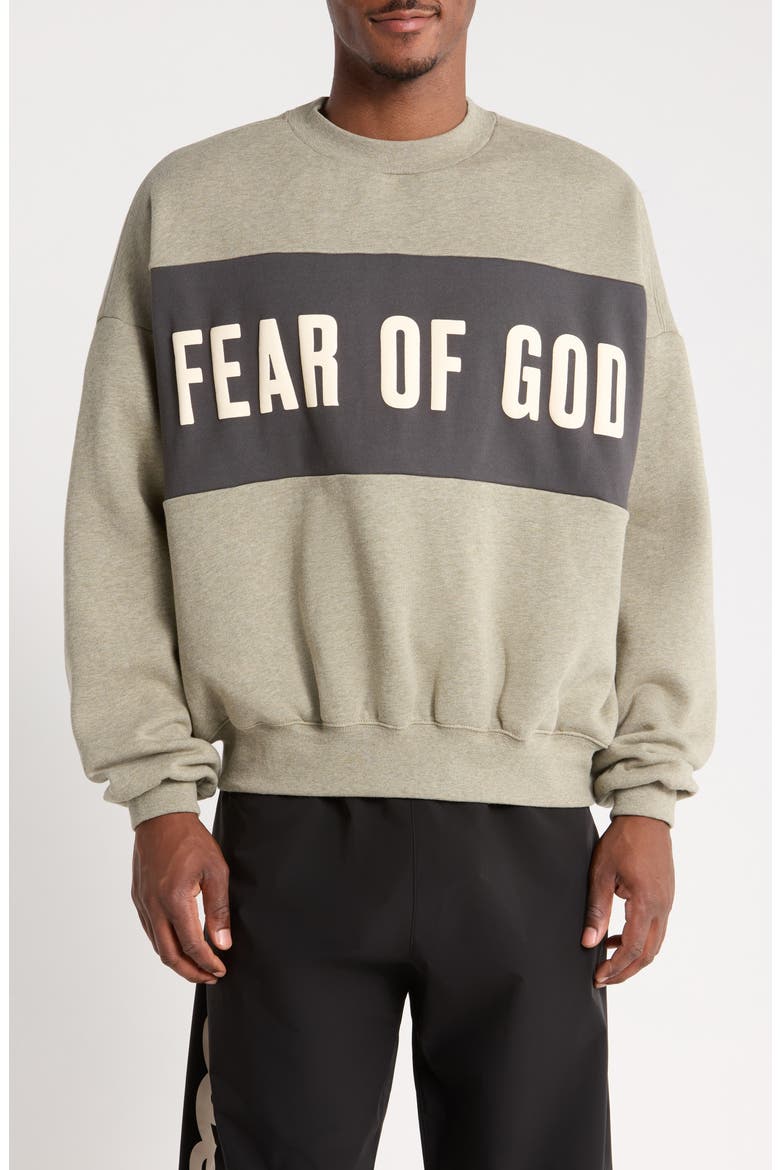 Paneled Relaxed Crop Fleece Sweatshirt, Main, color, SEAL HEATHER/ IRON GREY